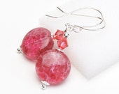 Cranberry Pink Lampwork Glass Earrings - Sterling Silver Earrings - Handmade Jewelry
