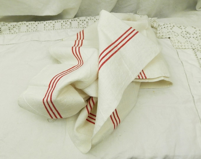 Excellen Coindition Large Antique French Linen Tea Towel with Woven Red Stripes / French Country Kitchen Decor/ Traditional/ Parisian /Home