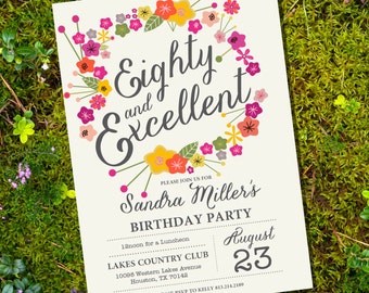 Floral Eightieth Birthday Invitation - 80th birthday invitation - FREE RSVP Card - Instant Download & Edit with Adobe Reader- Print at Home!