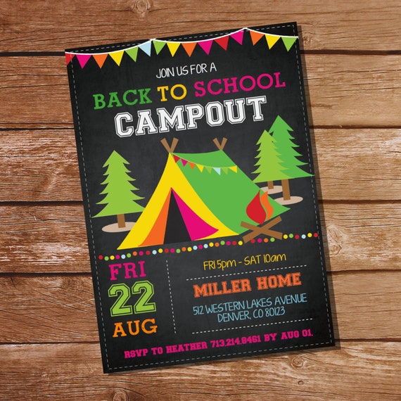 Back to School Camp Out Party Invitation for Boys and Girls - Instant ...