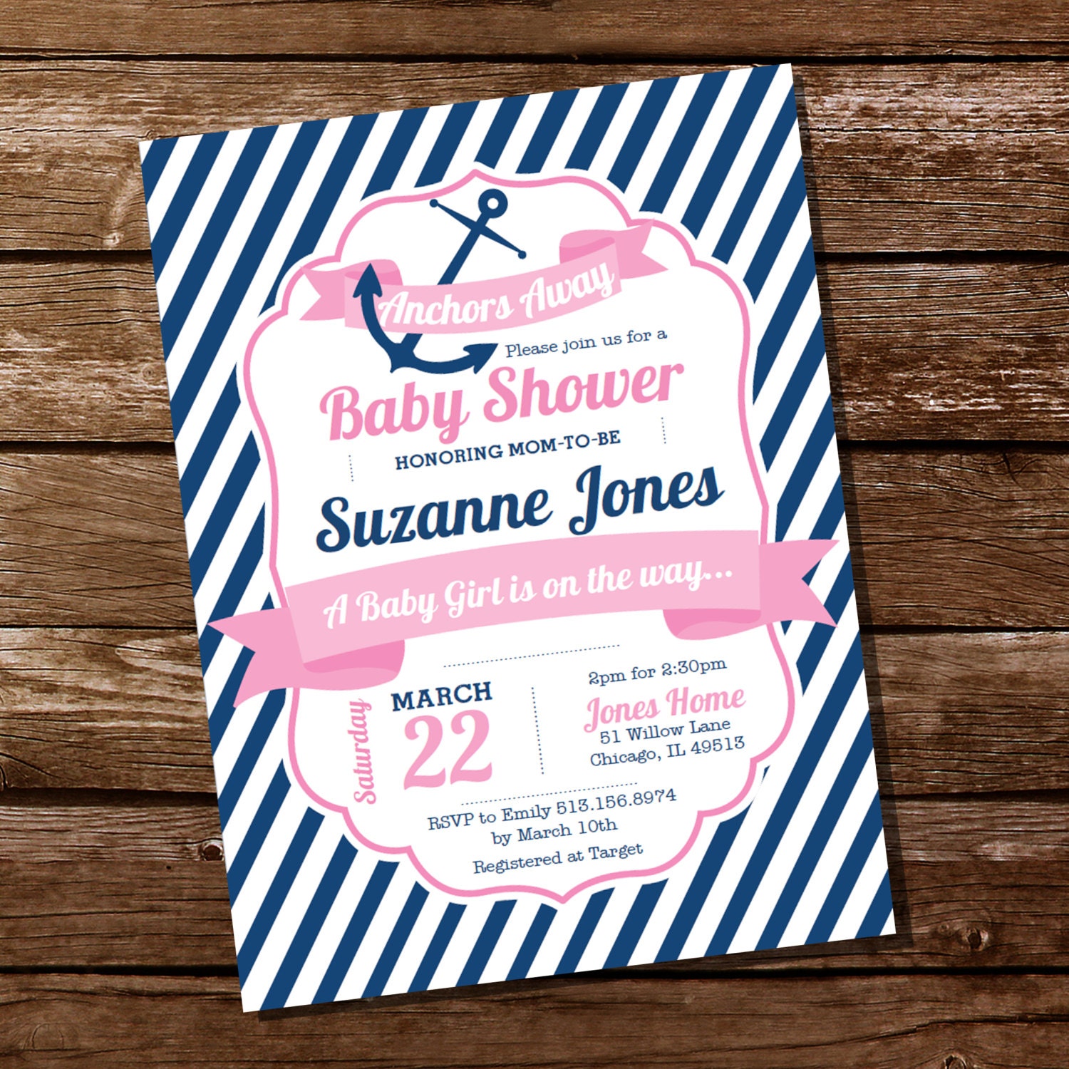 Girl Nautical Baby Shower Nautical Invitation Instantly