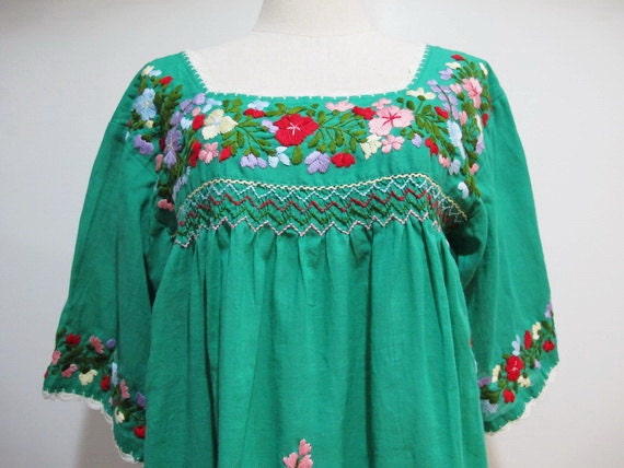 Mexican Embroidered Blouse 3/4 Sleeves Cotton Top In by chokethai