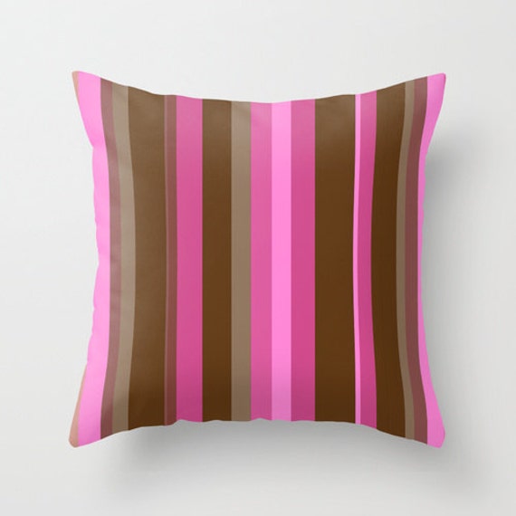 Brown and Pink Pillow Cover Pink StripesStriped Pillow Cover