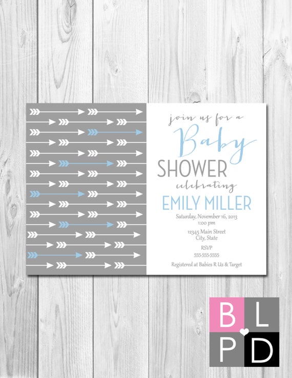 Arrow Baby Shower Invitation - Blue White and Grey - DIY - Printable Il_570xn