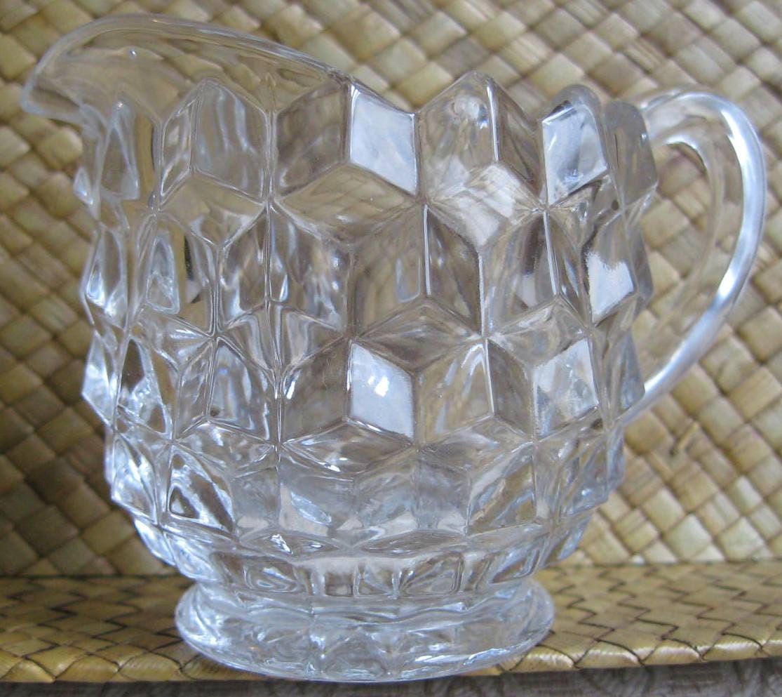Vintage Fostoria Depression Glass Cubist Pattern Creamer