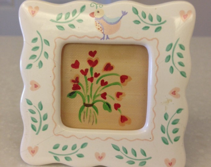 Small, 3" x 3", Ceramic Painted Frame with Miniature Acrylic Painting Inside.
