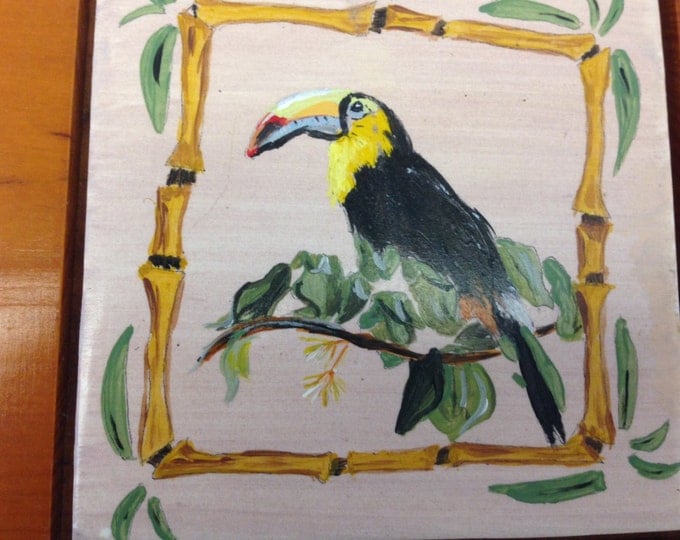 Toucan Tiled Wooden Box, Felt Lined and on Bottom