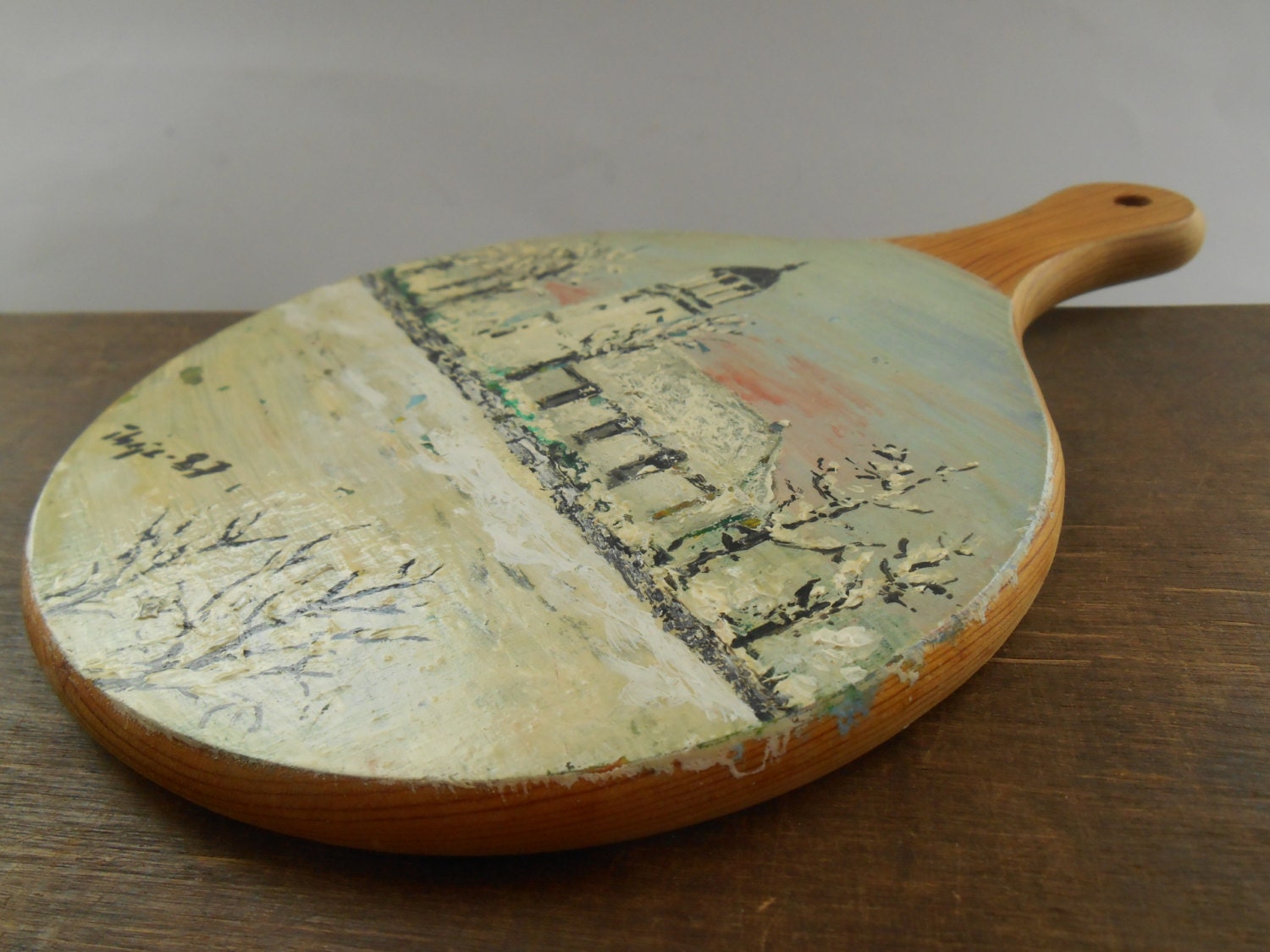 Vintage Swedish painted cutting board Wood kitchen wall