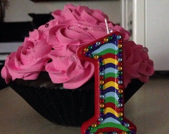 3 inch Blingy rainbow birthday candle - any numbers
