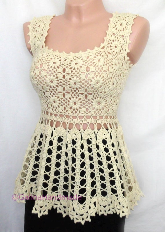 Crochet Summer Top Tunic Swimwear Cover Up Irish Lace Bruges