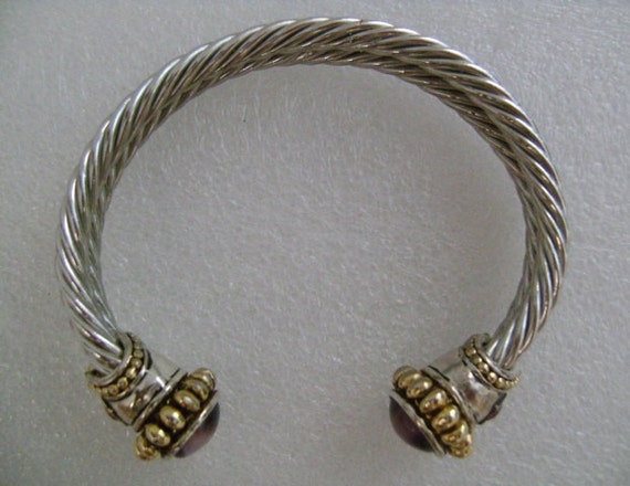 Silver & Gold Tone Twisted Double Cable Bangle Cuff Bracelet