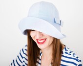 CHRISTMAS SALE / Women Summer hat/ hat for sun blue cotton cloche hat with long flixible brim / bucket hat