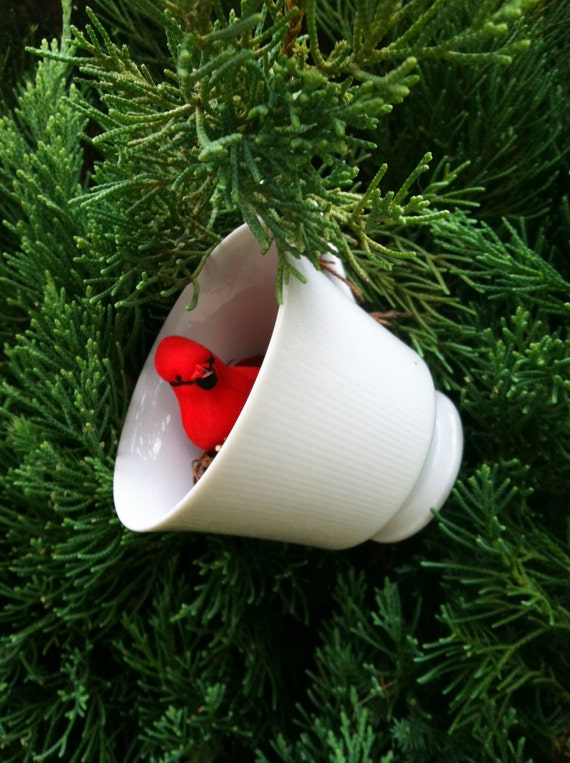 Cardinal Tea Cup Christmas Ornament