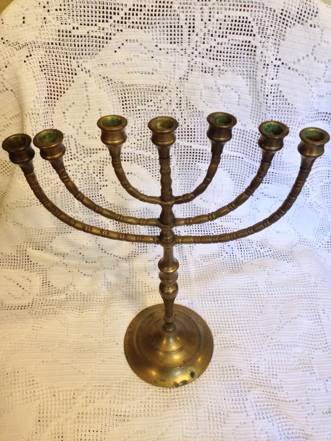 SALE Jewish Temple 7 Branch Menorah Antique by ColorsofthePast