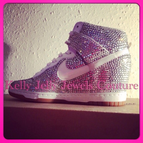 Items similar to Fully covered Nike Sky High Dunks Silver Swarovski ...