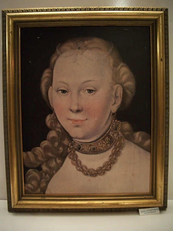 Ornate French Baroque Woman Portrait Reproduction Vintage