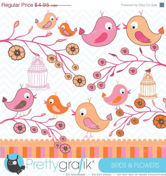 80% OFF SALE Birds and Flowers clipart commercial use, vector graphics, digital clip art, digital images - CL423 Il_570xn