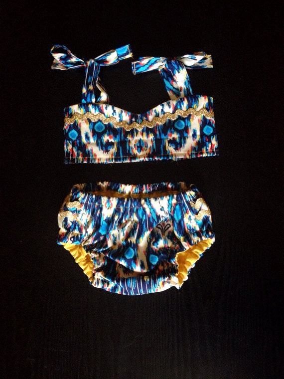 Items similar to Blue ikat Bathing Suit baby girl Toddler Boutique