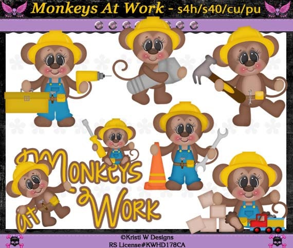 Monkeys At Work Construction - Digital Clip Art Set - INSTANT DOWNLOAD