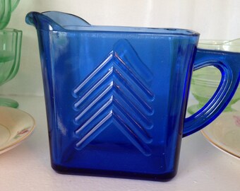 Hazel Atlas Cobalt Blue Chevron Pitcher