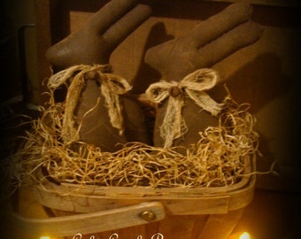 Primitive "Chocolate" Bunnies Set of 2 Ornies Tucks Bowl Fillers