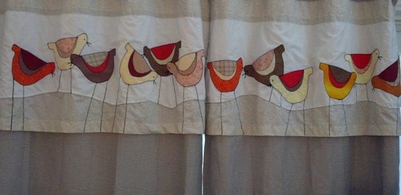 Whimsical Bird Valence  Appliqued Birds Window by MyBuddyBling