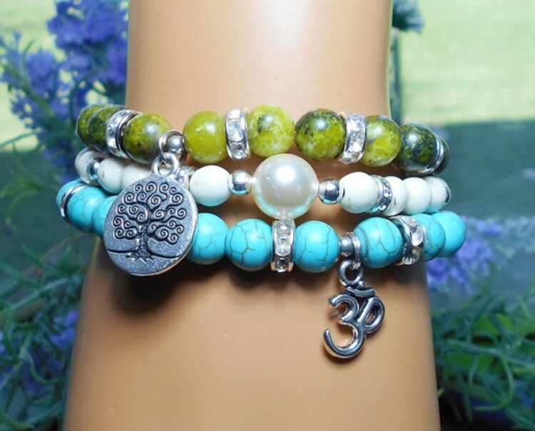 Yoga Bracelet Om Bracelet Turquoise Bracelet by BlueStoneRiver