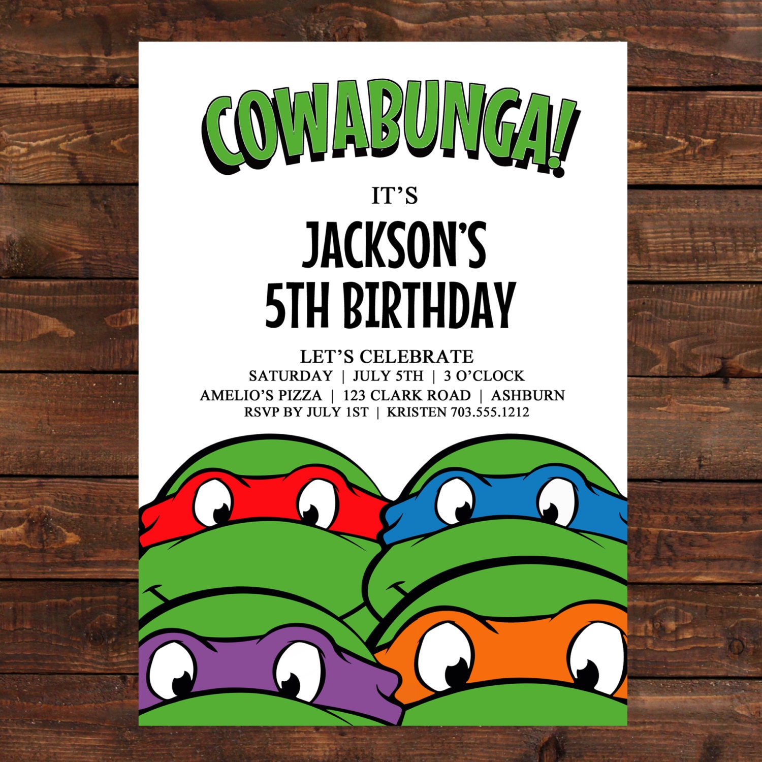 Ninja Turtle Party Invitations 1