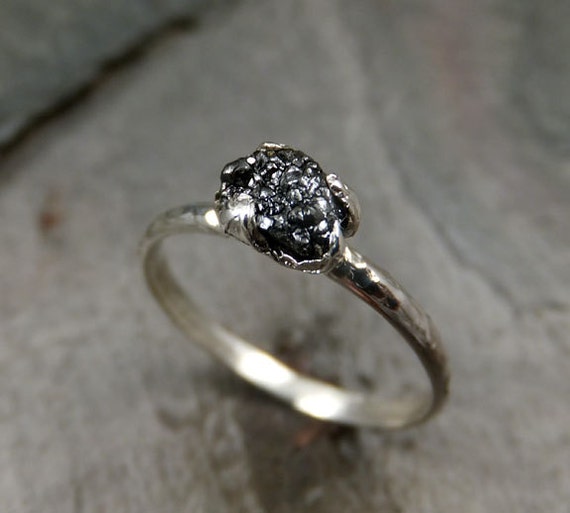Custom Raw Black Diamond Engagement Ring Rough Diamond Solitaire ...