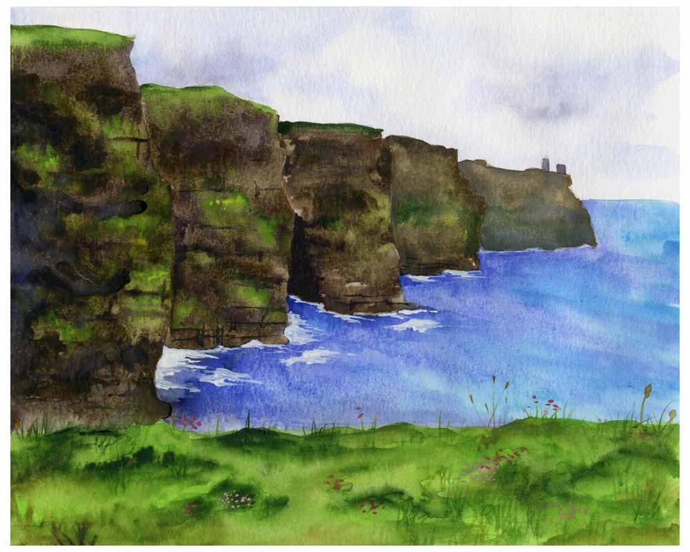 Ireland Painting Cliffs of Moher 8x10 ORIGINAL Watercolor
