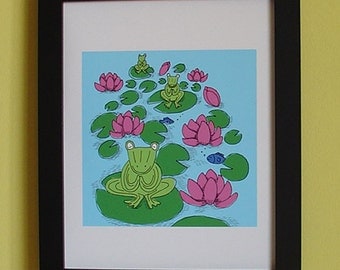 Original Illustration of print, Frogs Pray for Peace