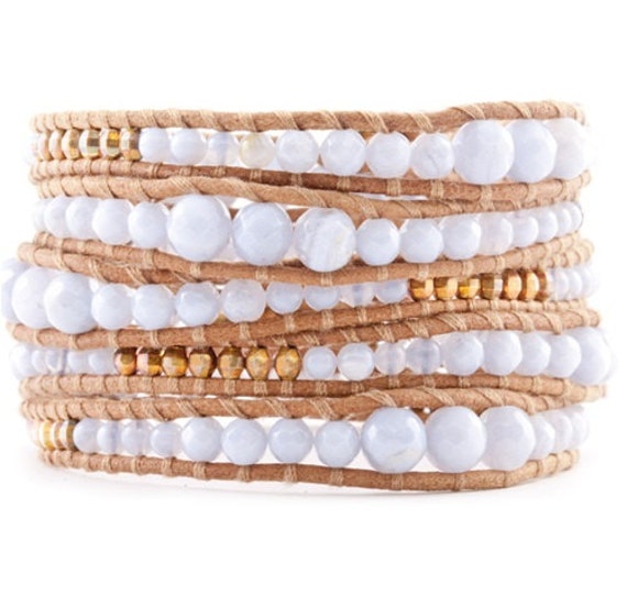 White Mother of Pearl with Gold Beads 5X Wrap by SukiFashionista