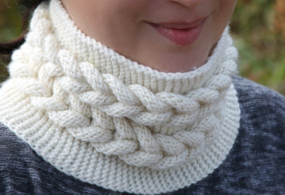 Knitting Pattern 3D Bulky Cable Cowl neck warmer/headband