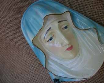 1940's Roman Art Co. Inc Robia Ware Chalkware Madonna Plaque