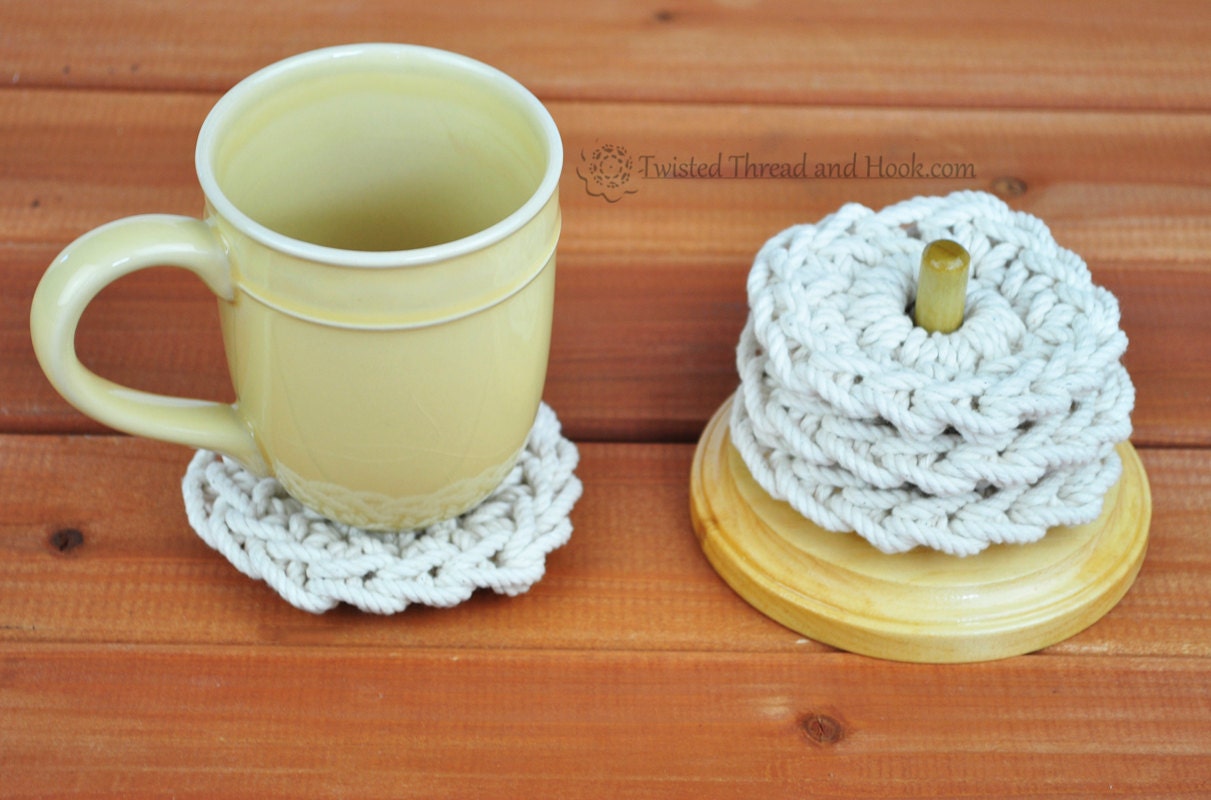 4 Rope Coasters with Wood Stand Natural Coasters Nautical