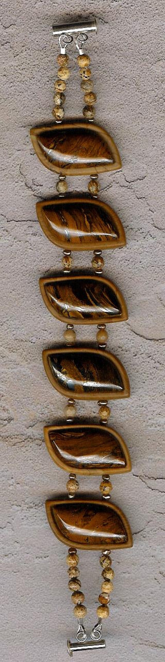 Bracelet Tiger's Eye Wood Jasper African Queen Picture