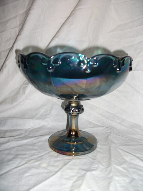 Items similar to A superb top quality carnival glass stem bowl rare