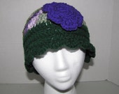 SALE - Purple, Verigate and green Hat with Scallop edging and flower