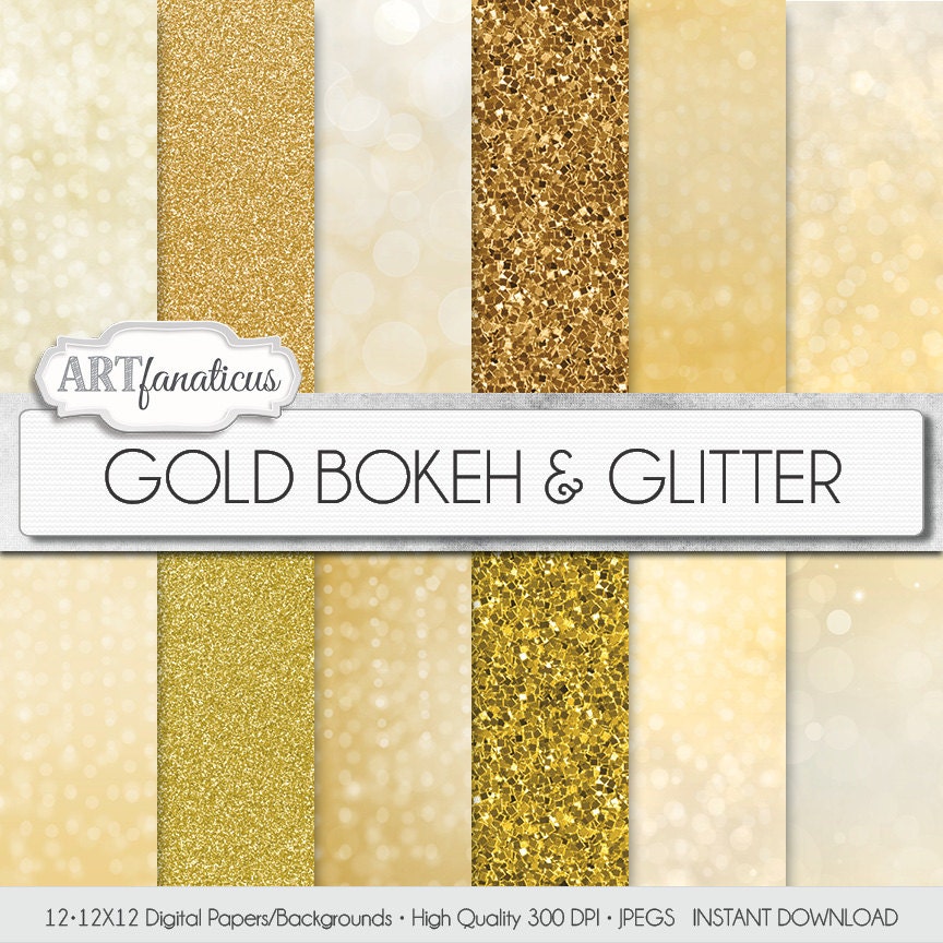 GOLD BOKEH & GLITTER gold digital papers with gold glitter