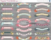 ON SALE 50 % OFF retro ribbon banner clip art set, decorative, hearts, Valentine, wedding, candy colors, for card, invitation, scrapbooking, Il_170x135