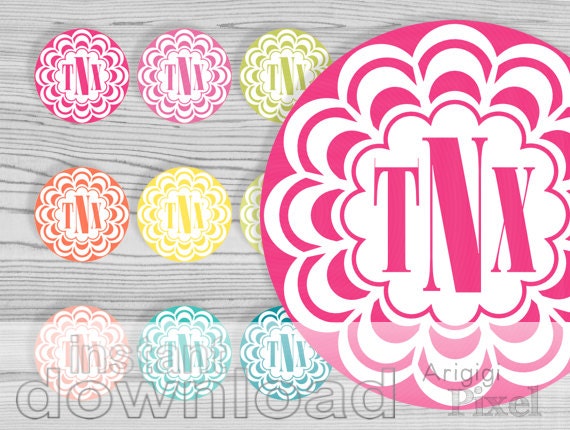 TNX printable round tag, thanks circle, doily, flower, summer colors, 2 1/2 in party round tag, blank 6 in circles in format of PSD file Il_570xn