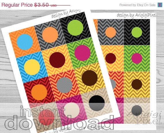 ON SALE 50 % OFF printable paper, chevron circle tag, 2x 1 in circle, 2x 1,5 in circle, fall color chevron background, party printables, ins Il_570xn