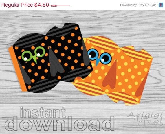 ON SALE 50 % OFF Printable Pillow Gift Box, Halloween Owl Treat Box, Diy, Printable Box Template, black, orange, set of 4, Pdf file instant Il_570xn