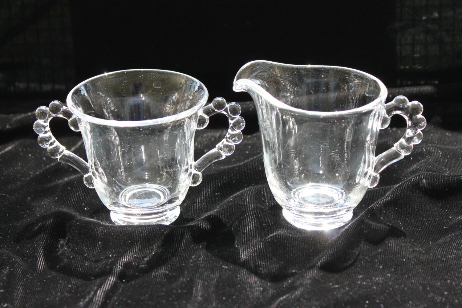 Vintage 1940’s set of unmarked Imperial clear glass candlewick creamer
