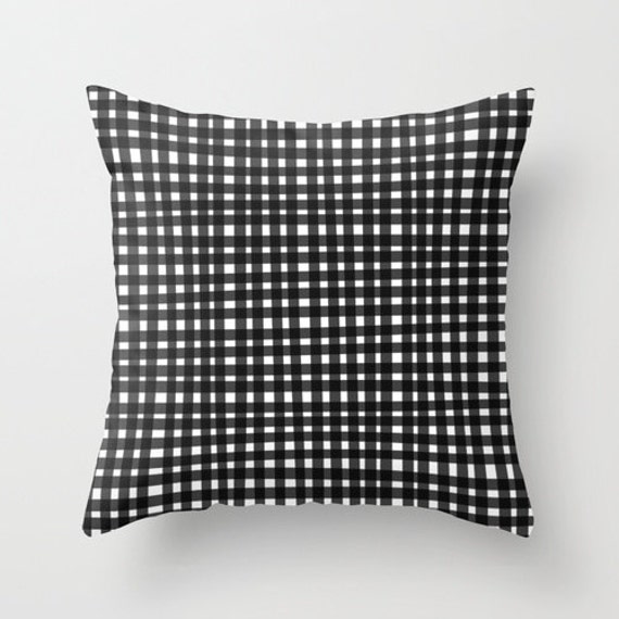 Black Gingham Pillow WITH Insert Black and White Throw Pillow