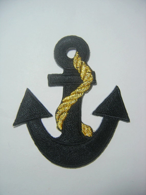 Embroidered Black/Gold Anchor Iron on Sew On Patch by craftstep