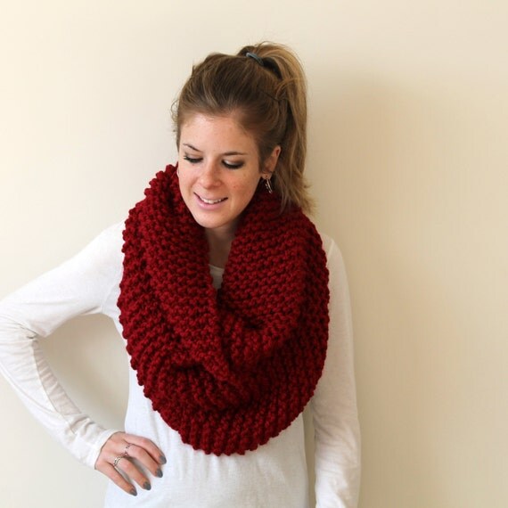 Chunky Cowl Scarf Knit Cranberry Solomons Cowl by PeonyKnits