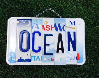 Ocean. Christmas. License plate sign. Room decor.