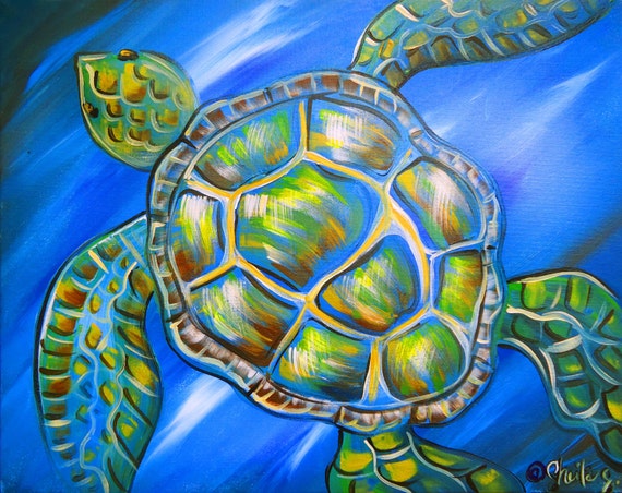 Items similar to Simple Turtle Painting, Hand-Painted Sea Turtle by ...