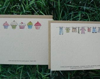 Scripture Notecards Flat Cards Assortment Christian Stationery Cupcakes Laundry Psalm 34.8 Colossians 3.12